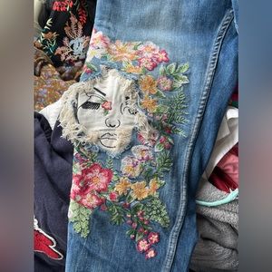 Zara Embroidered patchwork jeans